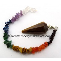 Tiger Eye Agate 12 Facets Pendulum With Chakra Chips Chain